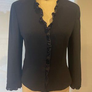 Black Wool Escada Suit Jacket Ruffle Detail, Size 38